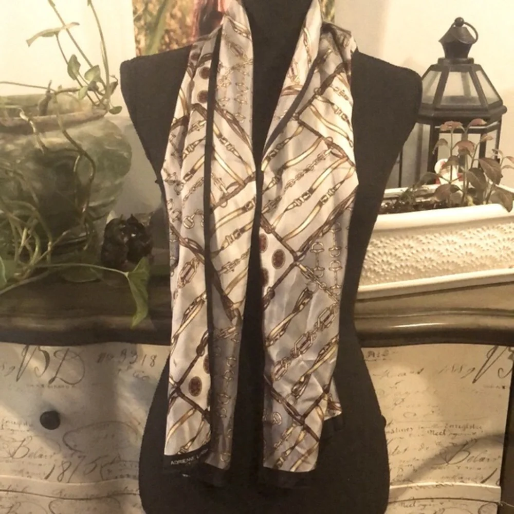 ADRIENNE LANDAU SILK CHAIN PRINT SCARF MULTICOLORED